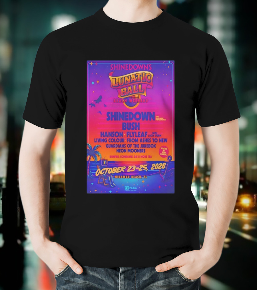 Shinedowns Lunatic Ball Beach Weekend Miramar Beach FL October 23-25 2026 Shinedown Bush Hanson Flyleaf T-Shirt