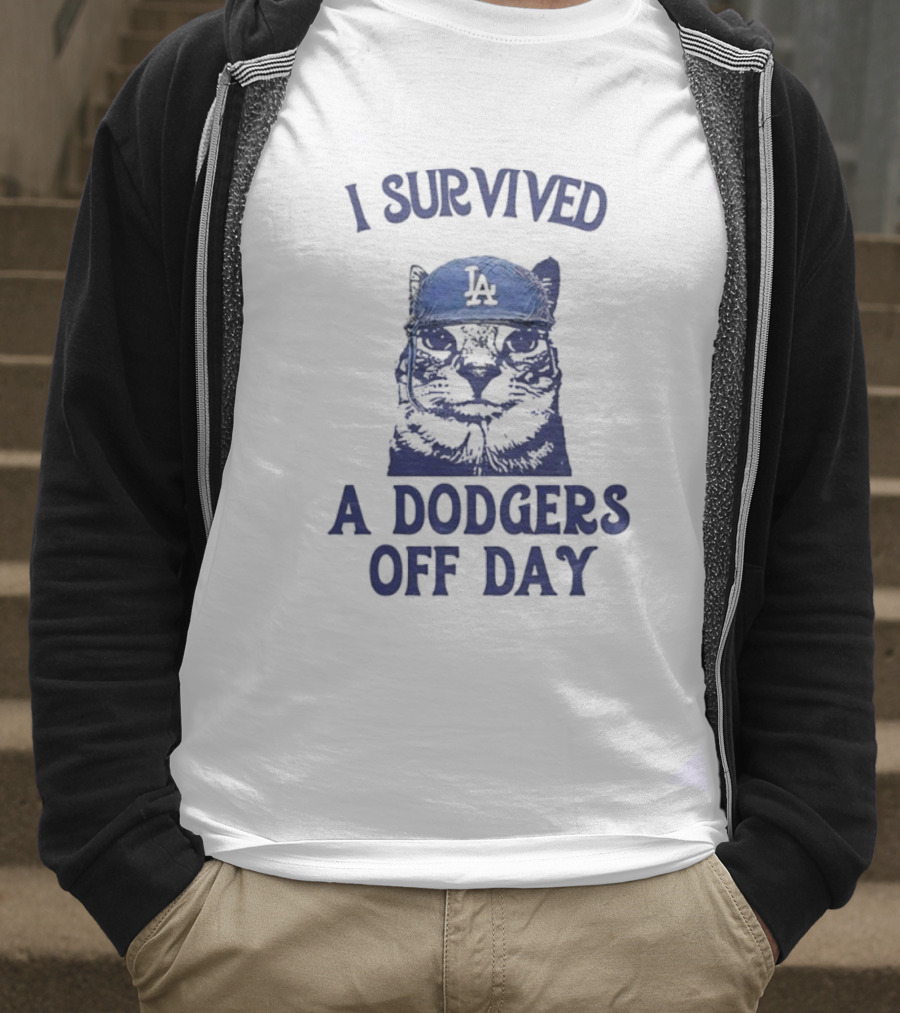 I Survived A Dodgers Off Day Cat Meme With Iconic Cap T-Shirt