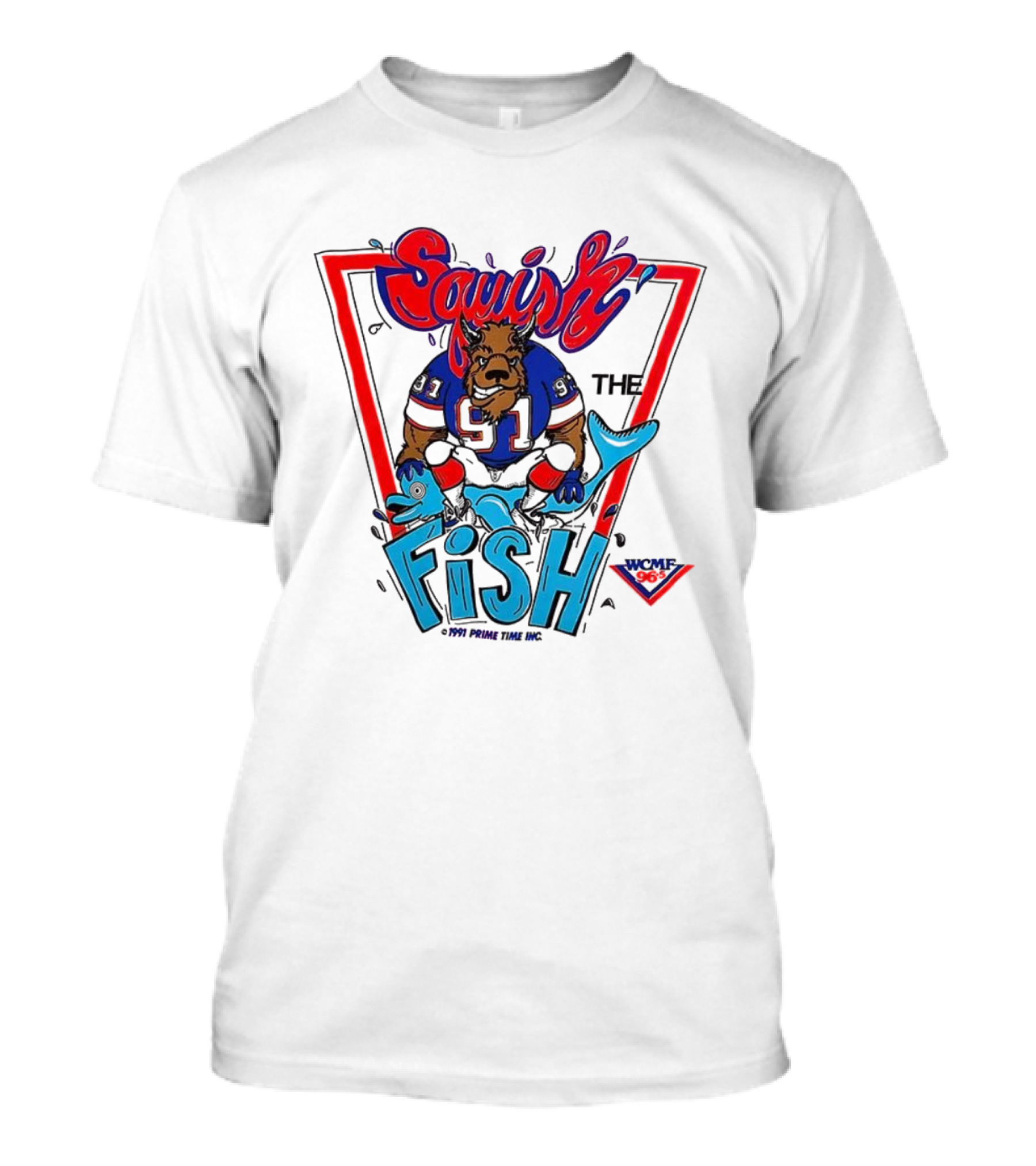 Buffalo Bills Squish The Fish 90s Vintage Cartoon 1991 1992 Football Retro T-Shirt