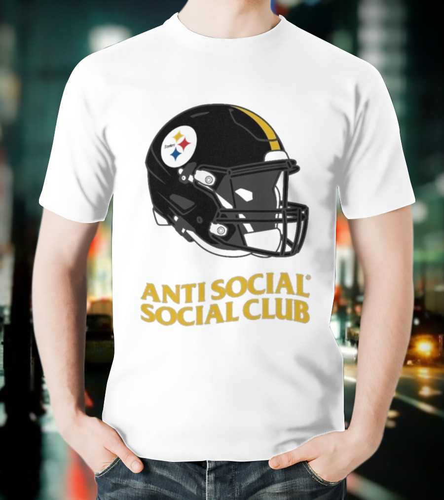 Anti Social Social Club Pittsburgh Steelers NFL Helmet Collaboration T-Shirt