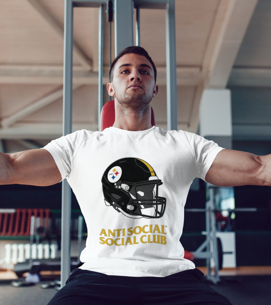 Anti Social Social Club Pittsburgh Steelers NFL Helmet Collaboration T-Shirt