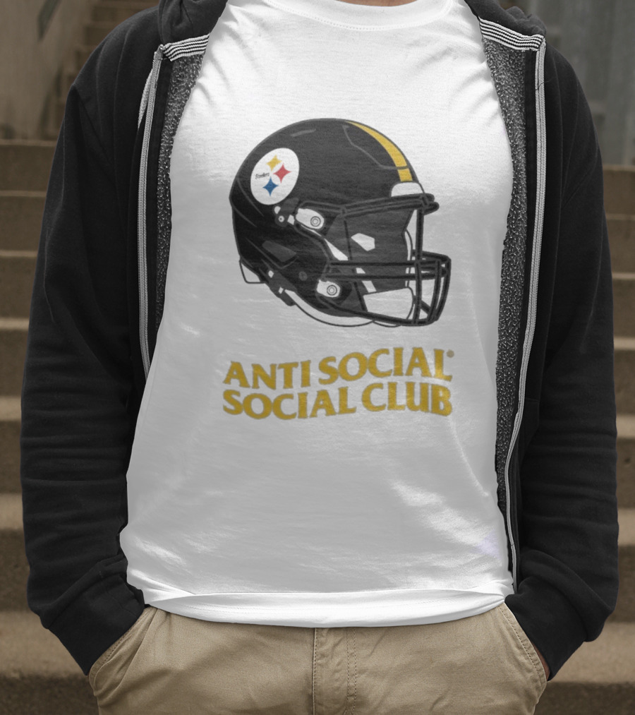 Anti Social Social Club Pittsburgh Steelers NFL Helmet Collaboration T-Shirt