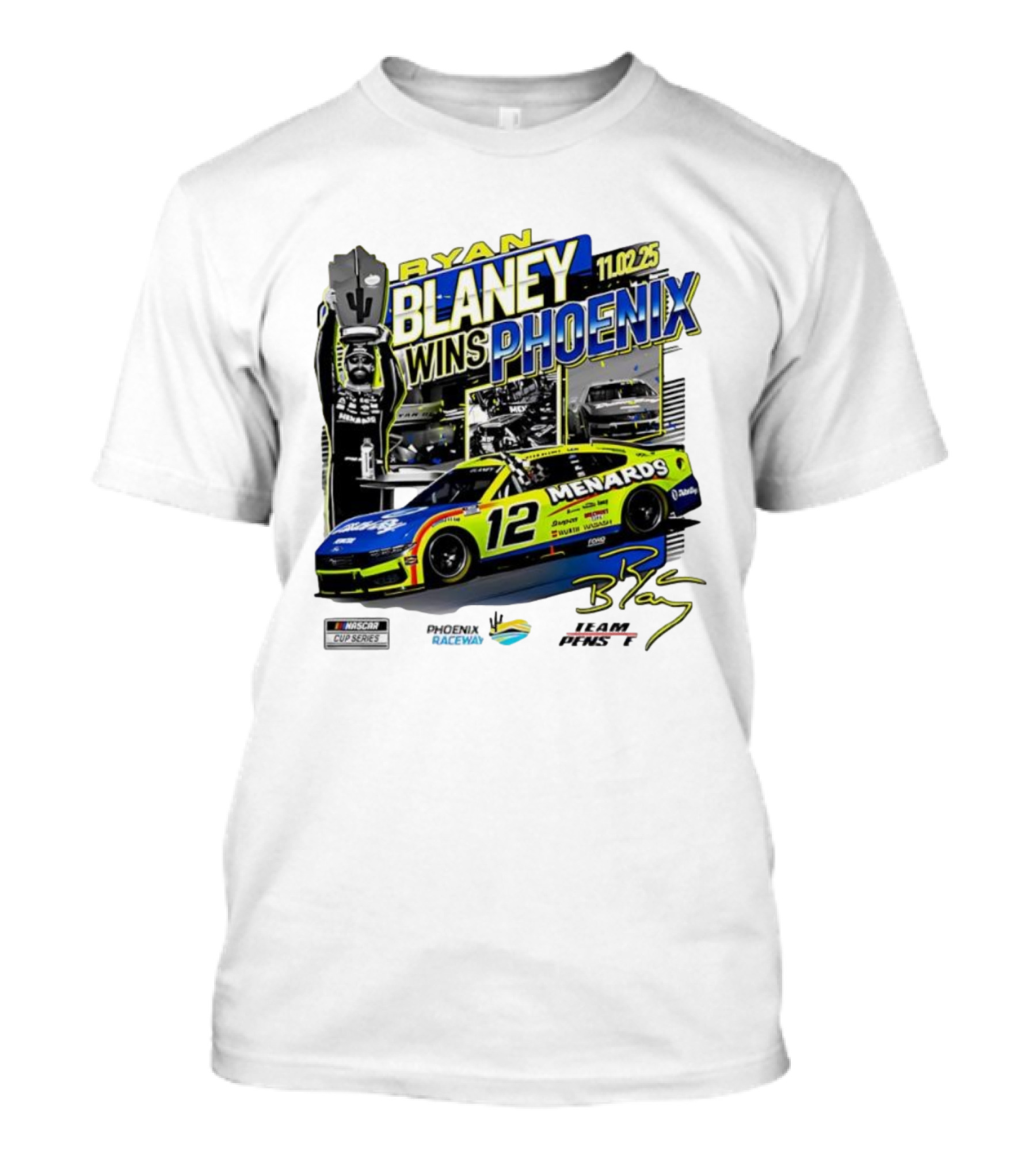 Ryan Blaney Wins Phoenix 11.02.25 NASCAR Cup Series Menards 12 Car Championship Race Phoenix Raceway T-Shirt