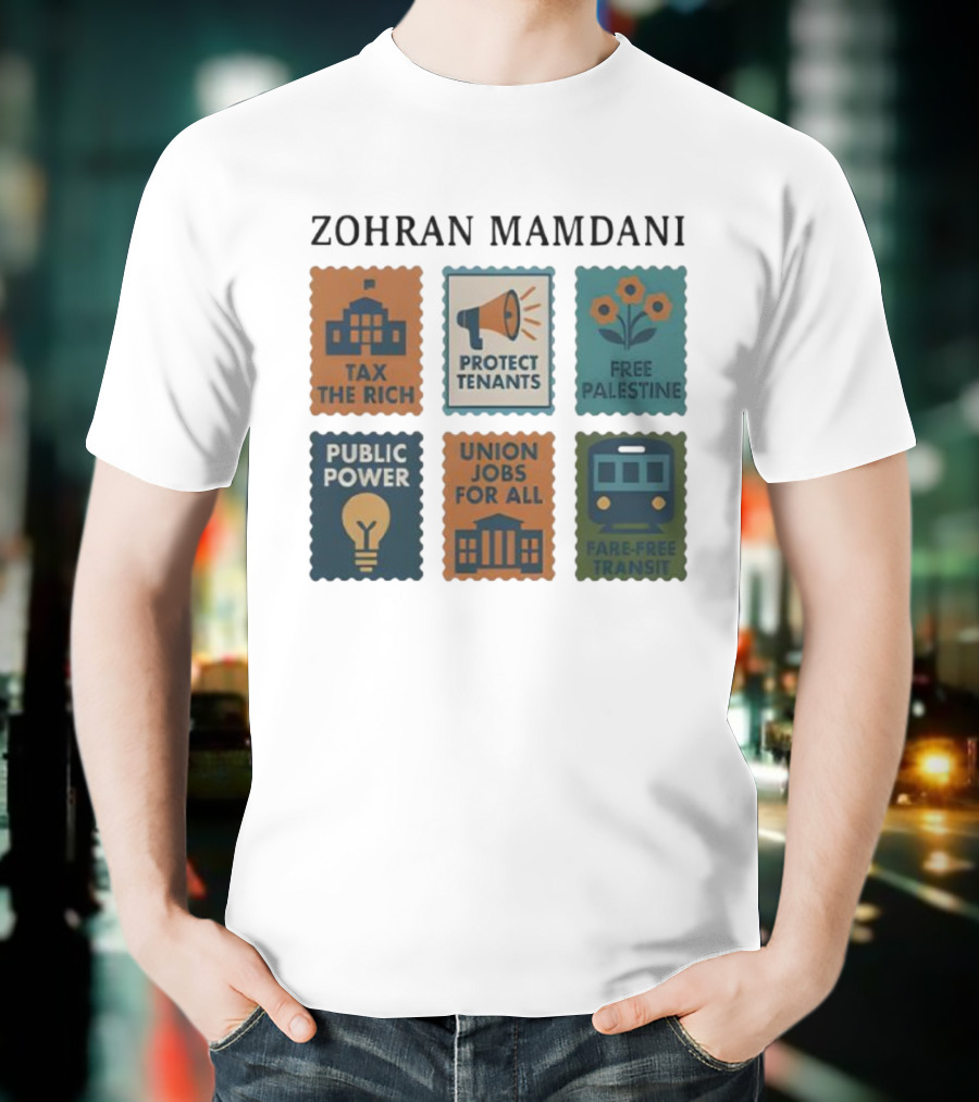 Zohran Mamdani Tax The Rich Protect Tenants Free Palestine Public Power Union Jobs For All Fare-Free Transit T-Shirt