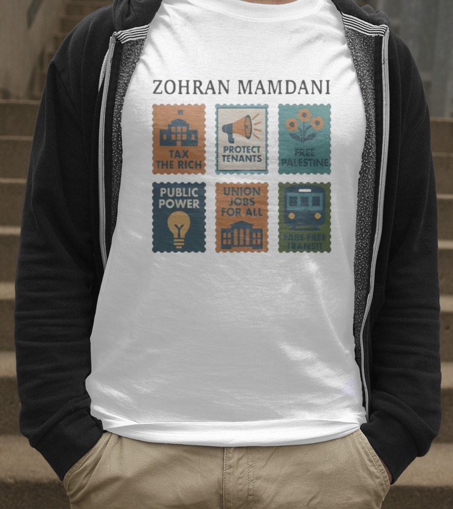 Zohran Mamdani Tax The Rich Protect Tenants Free Palestine Public Power Union Jobs For All Fare-Free Transit T-Shirt