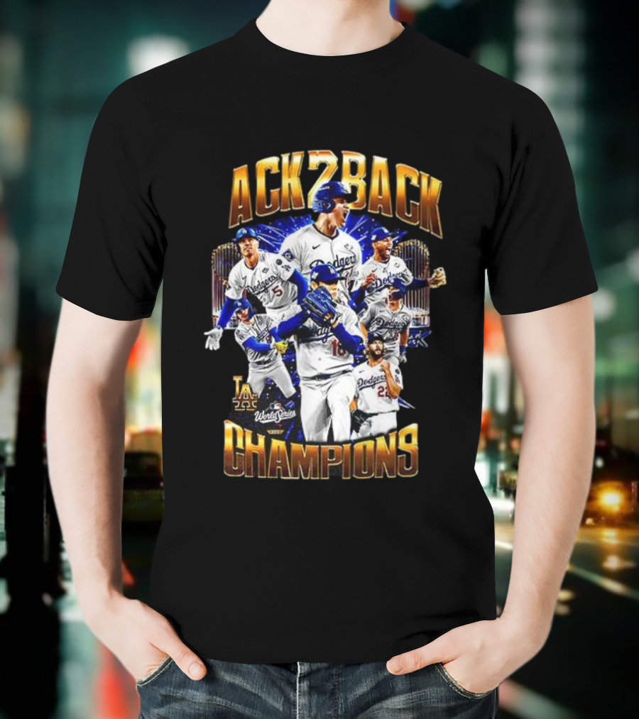 Los Angeles Dodgers World Series Back 2 Back Champions Player Trophy T-Shirt