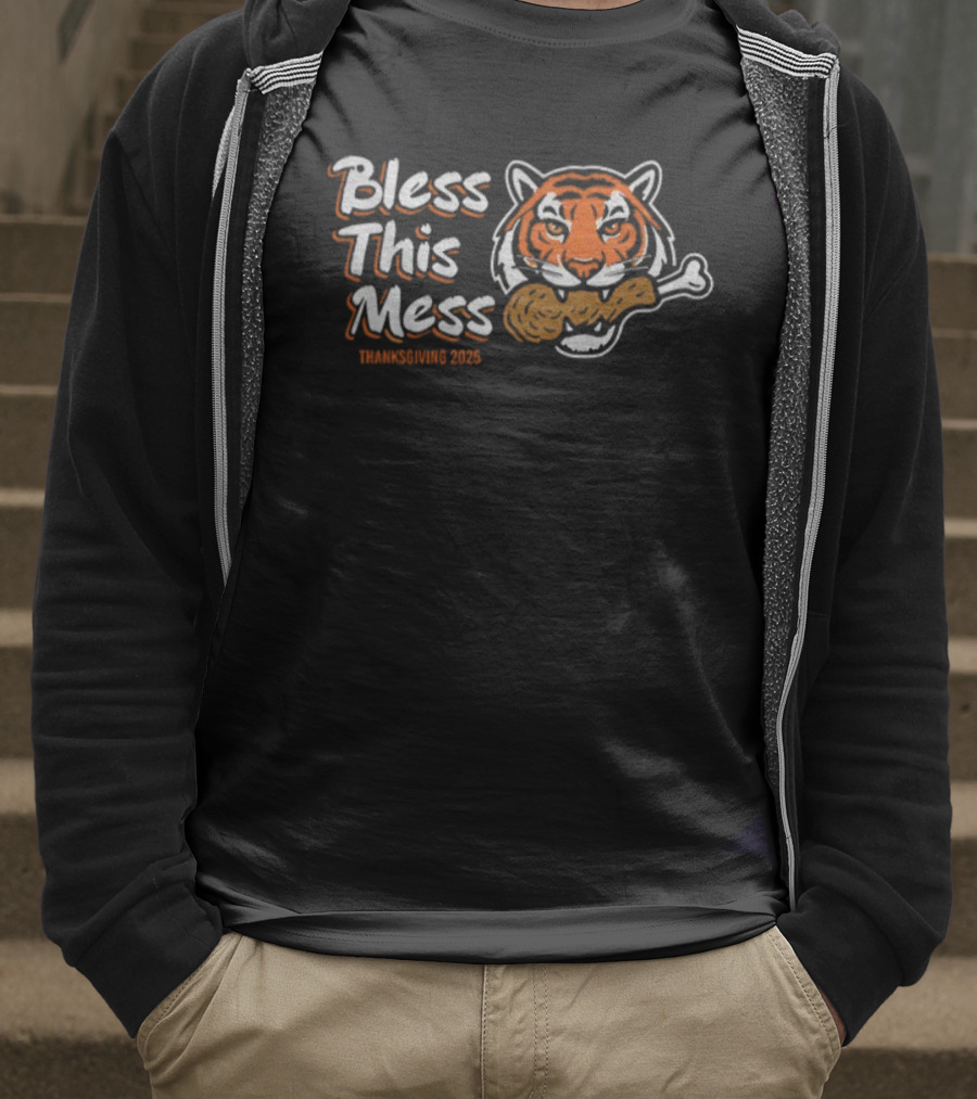 Bless This Mess Cincinnati Tigers Thanksgiving 2025 Turkey Traditions T-Shirt