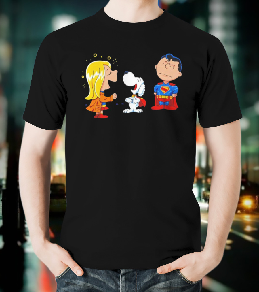 Supergirl Krypto And Superman Peanuts Style Kryptonuts Crossover T-Shirt
