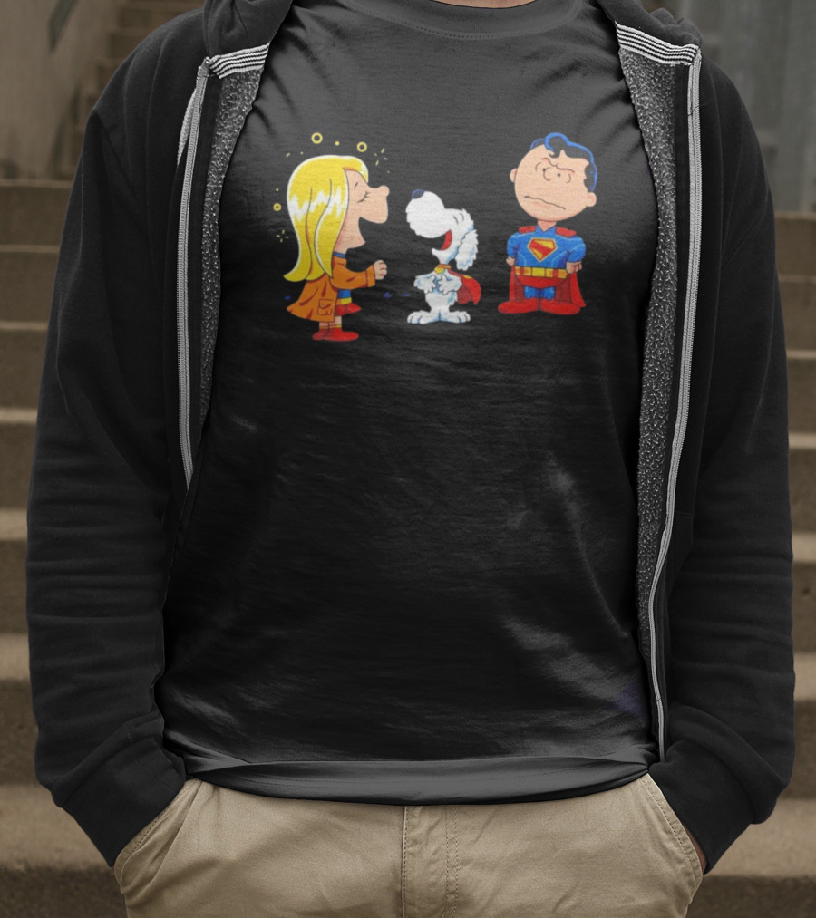 Supergirl Krypto And Superman Peanuts Style Kryptonuts Crossover T-Shirt