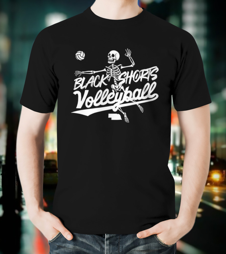 Black Shorts Volleyball Skeleton Nebraska Cornhuskers T-Shirt