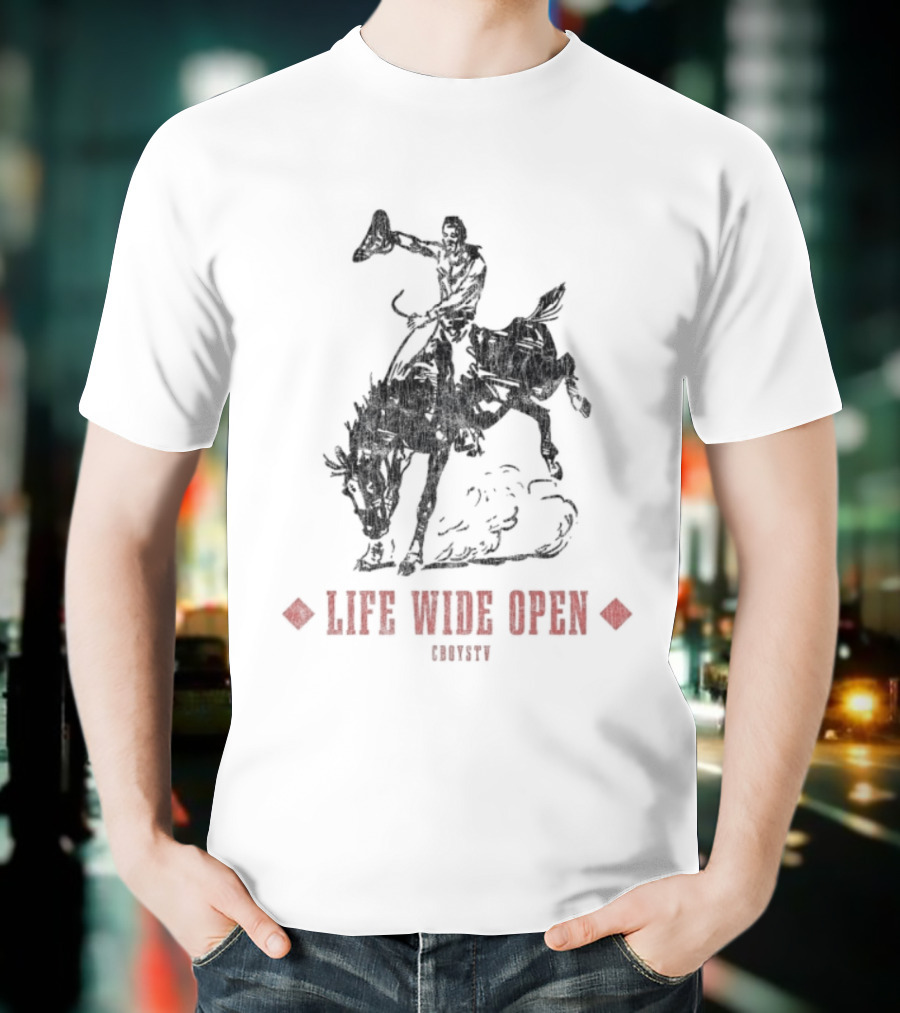 Cboystv Life Wide Open Cowboy Riding Bull T-Shirt
