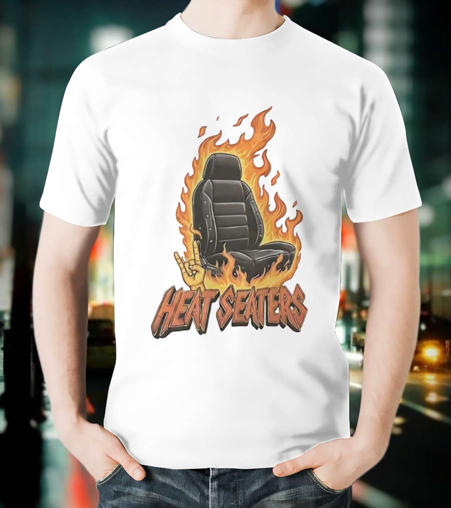 Heat Seaters Flaming Car Seat Rock Emoji T-Shirt