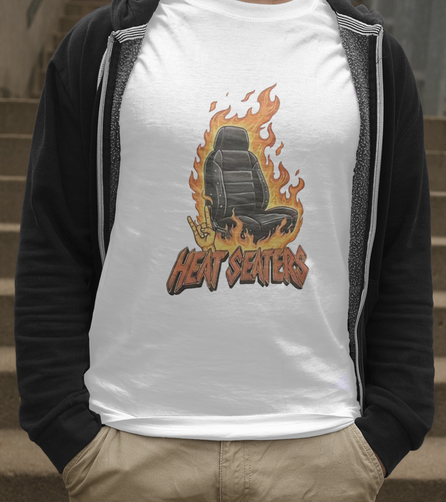 Heat Seaters Flaming Car Seat Rock Emoji T-Shirt