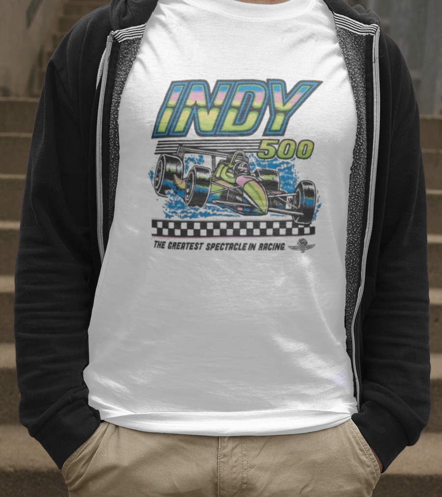 Indianapolis Motor Speedway Indy 500 Greatest Spectacle In Racing Neon Car T-Shirt