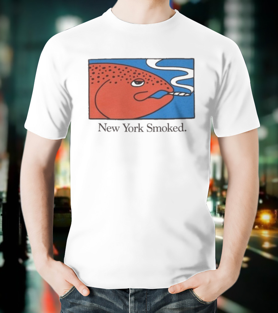 New York Smoked Fish OnlyNY Salmon Illustration Blue Background T-Shirt