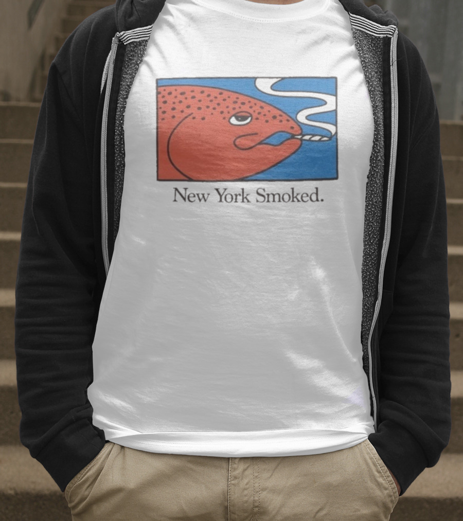 New York Smoked Fish OnlyNY Salmon Illustration Blue Background T-Shirt