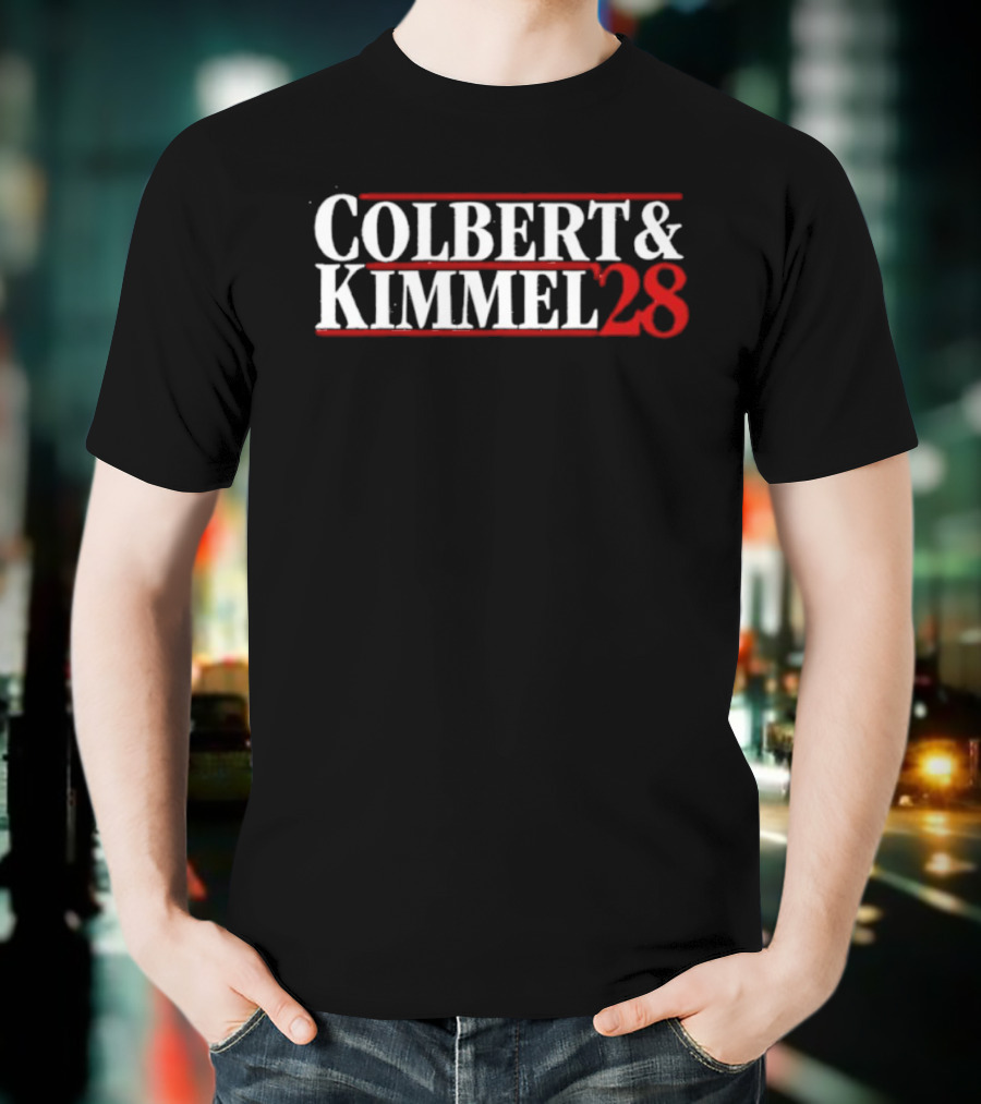 Colbert & Kimmel ’28 Red White Bold Lettering T-Shirt