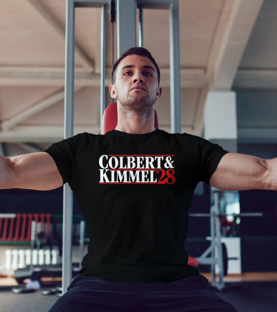 Colbert & Kimmel ’28 Red White Bold Lettering T-Shirt