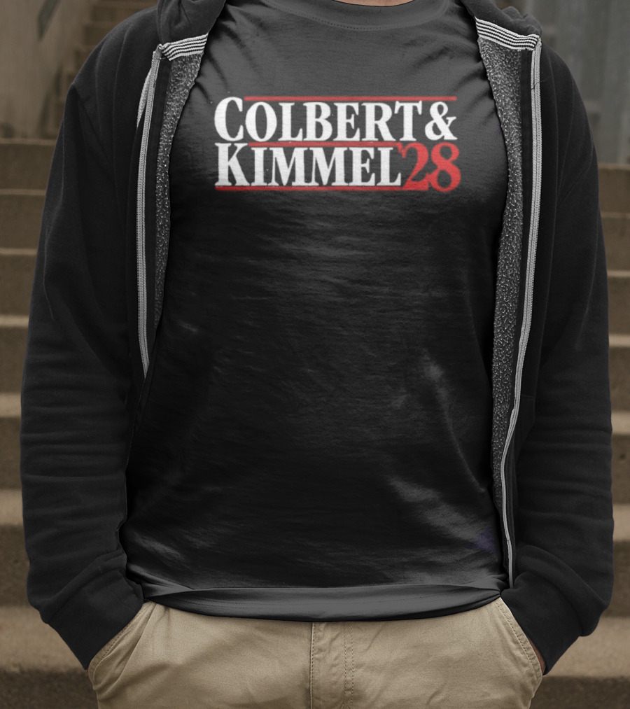 Colbert & Kimmel ’28 Red White Bold Lettering T-Shirt