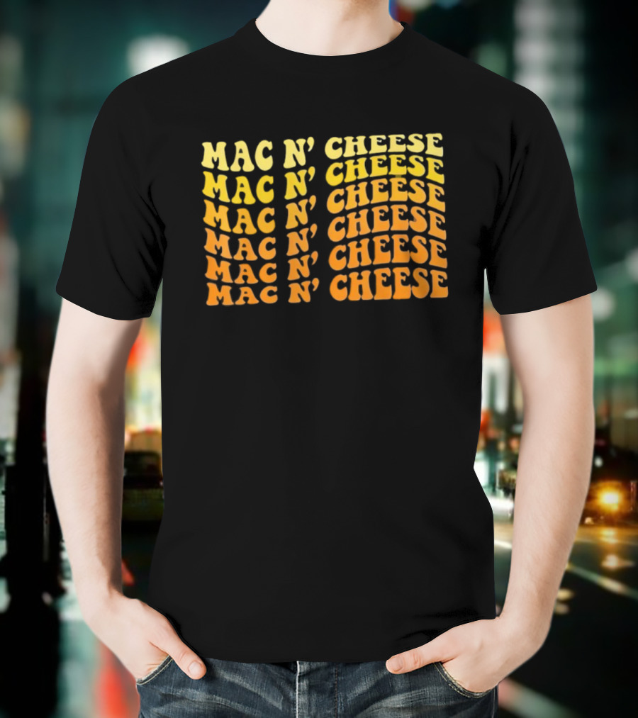 Mac N’ Cheese Repeated Text Pattern Graphic T-Shirt