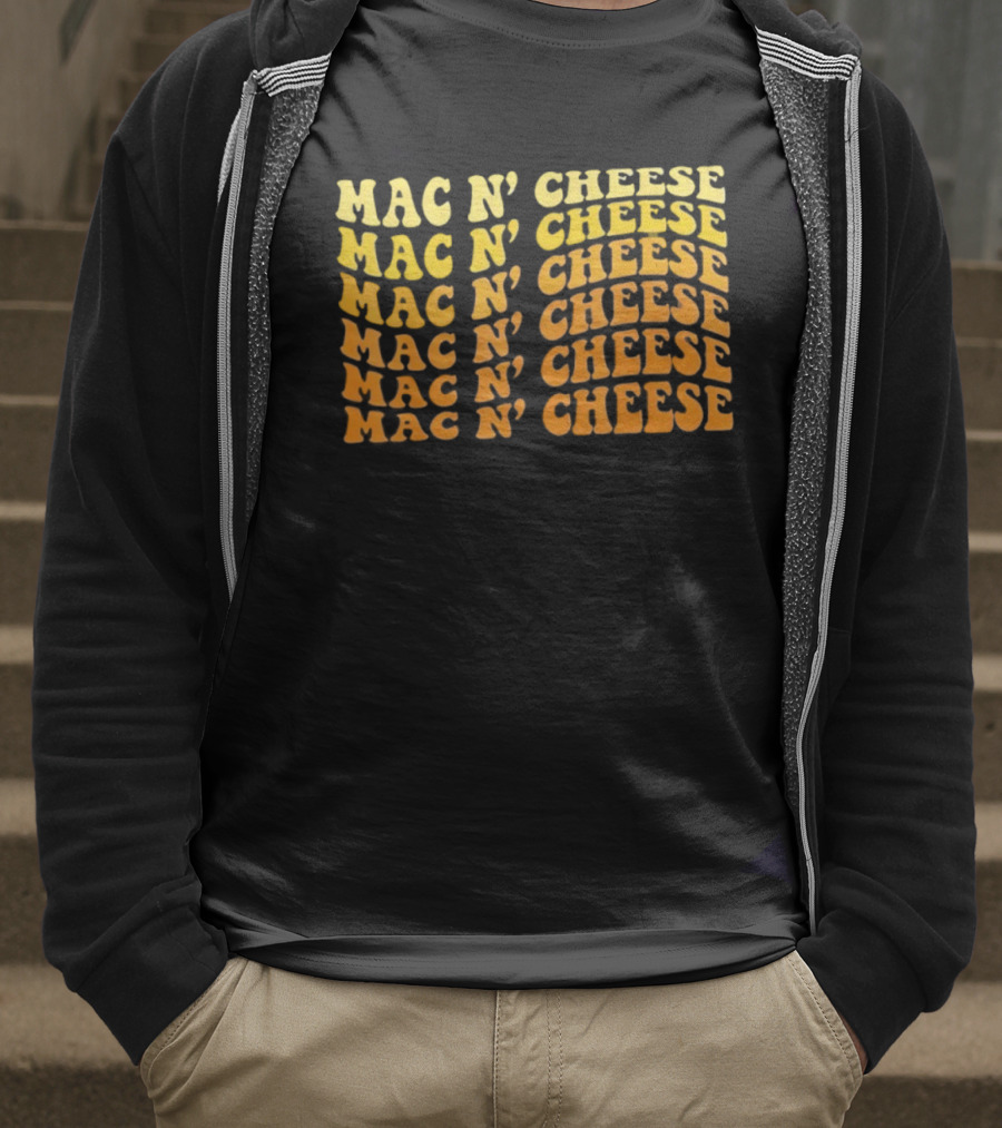 Mac N’ Cheese Repeated Text Pattern Graphic T-Shirt