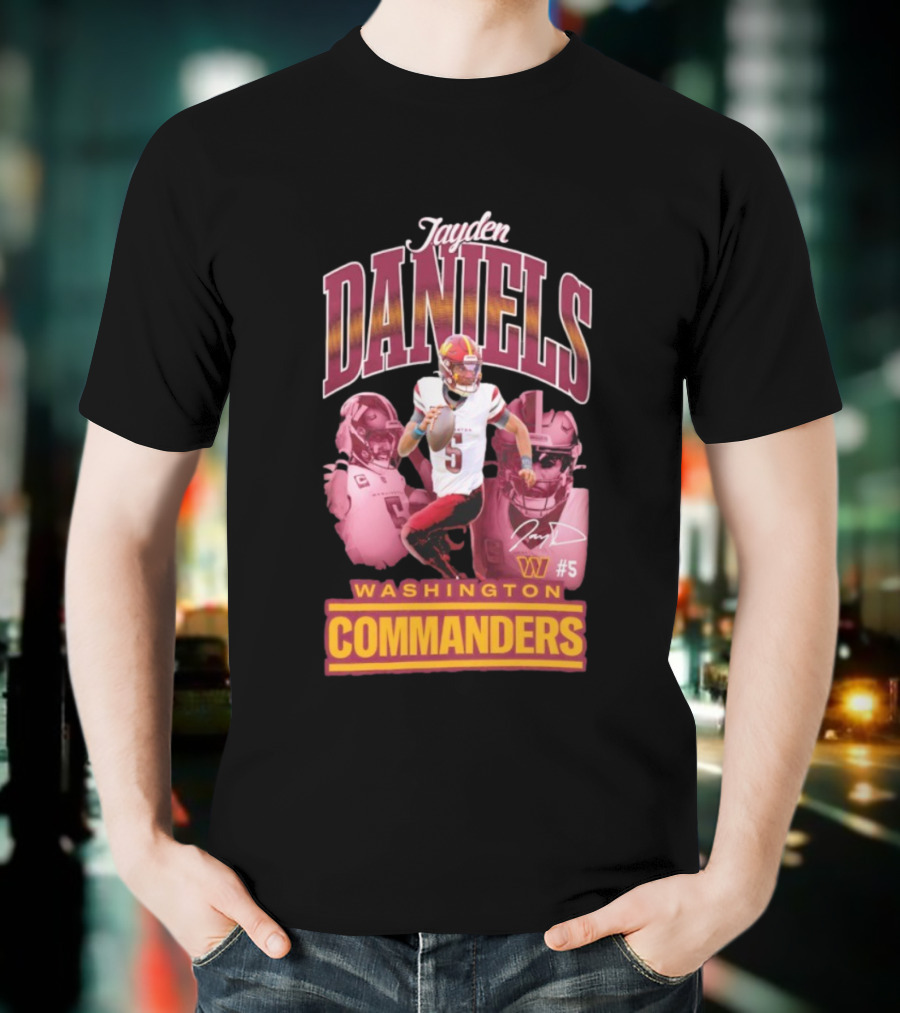 Jayden Daniels Washington Commanders #5 W Logo Football Image T-Shirt