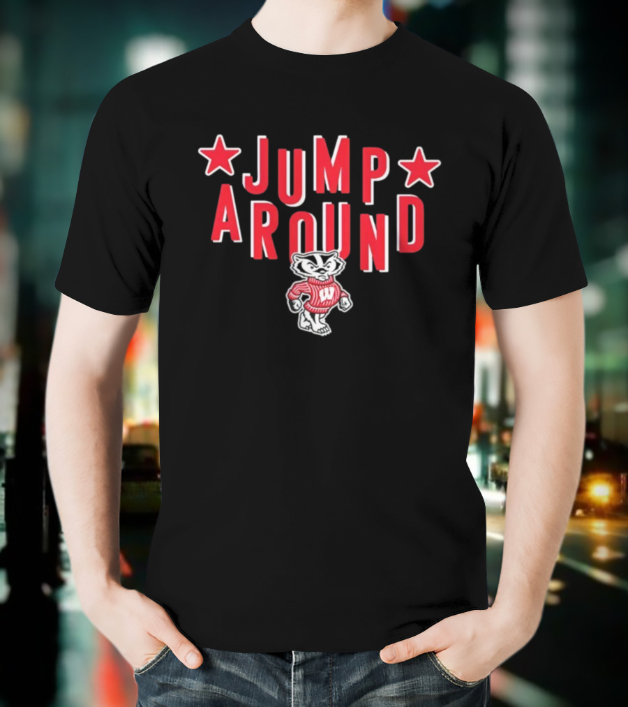 Wisconsin Badgers Jump Around Bucky Badger Stars T-Shirt