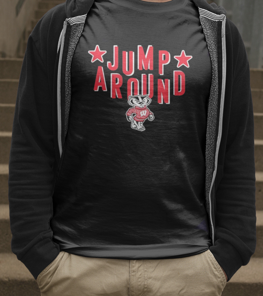 Wisconsin Badgers Jump Around Bucky Badger Stars T-Shirt