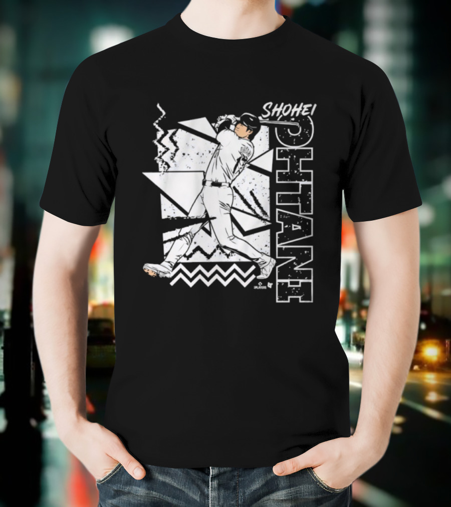 Shohei Ohtani 90s Style Retro Baseball Tribute With Vibrant Geometric Background T-Shirt