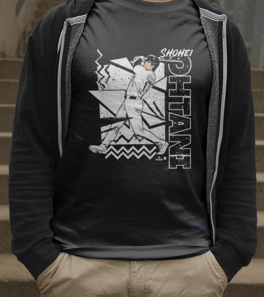 Shohei Ohtani 90s Style Retro Baseball Tribute With Vibrant Geometric Background T-Shirt