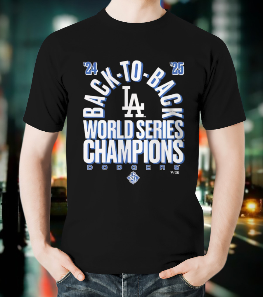 Los Angeles Dodgers 24 25 Back To Back World Series Champions LA Logo T-Shirt