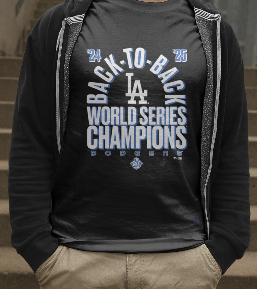 Los Angeles Dodgers 24 25 Back To Back World Series Champions LA Logo T-Shirt