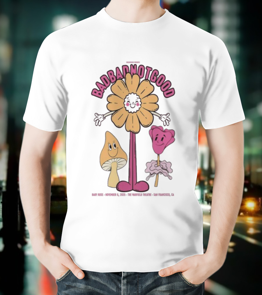 Badbadnotgood November 6 2025 Concert San Francisco Cartoon Flower Characters T-Shirt