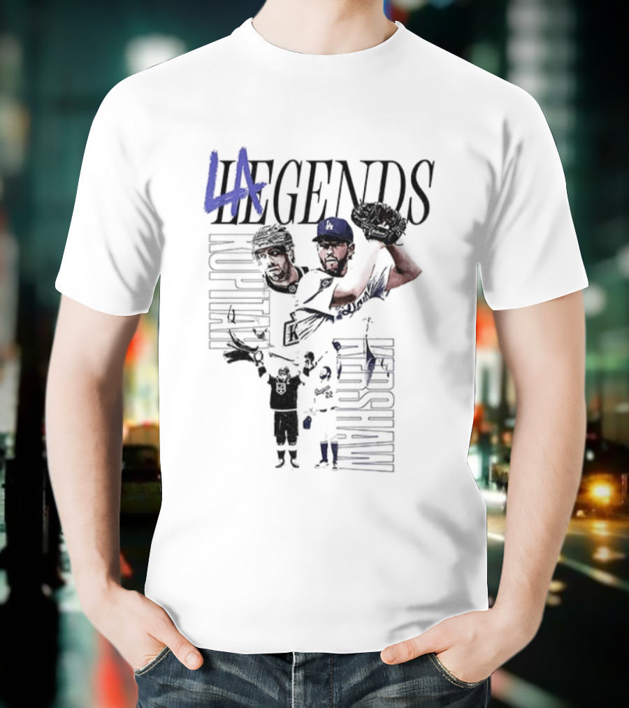 LA Legends Clayton Kershaw Los Angeles Dodgers Anze Kopitar Los Angeles Kings Tribute T-Shirt