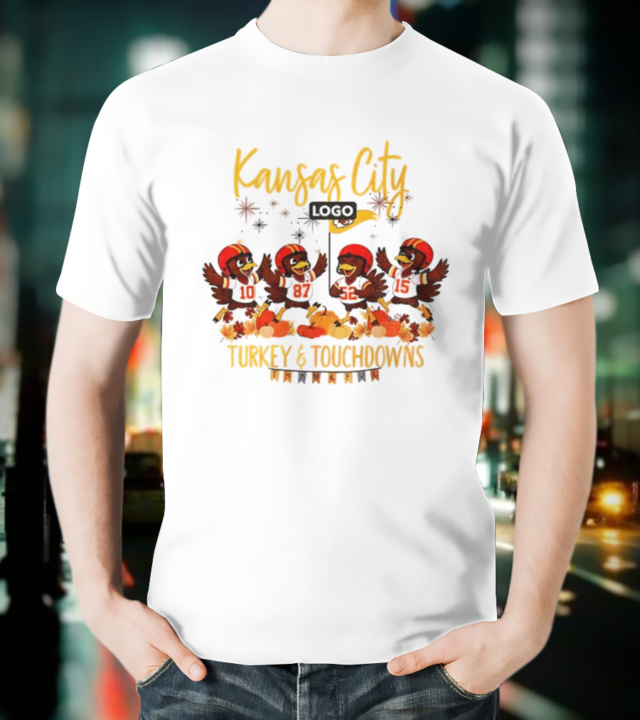 Kansas City Chiefs Turkey And Touchdowns NFL Thanksgiving Football T-Shirt