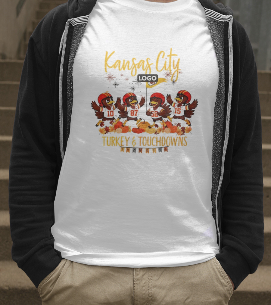 Kansas City Chiefs Turkey And Touchdowns NFL Thanksgiving Football T-Shirt
