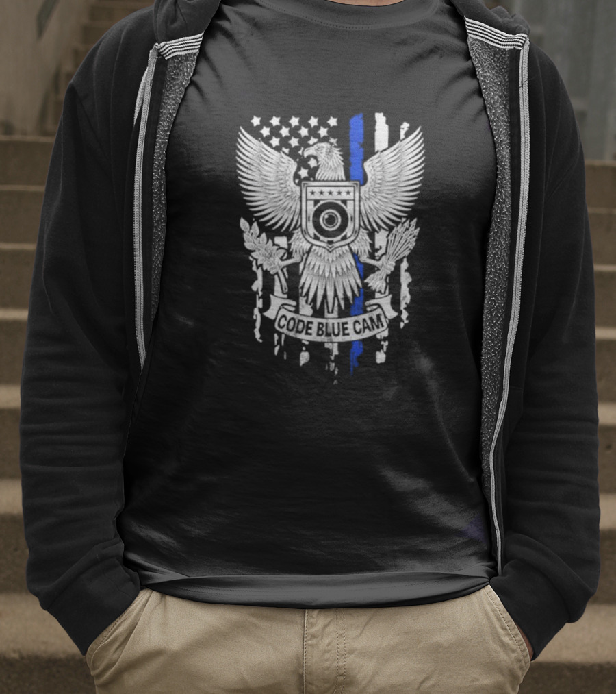 Code Blue Cam Eagle With USA Flag Elements And Thin Blue Line T-Shirt