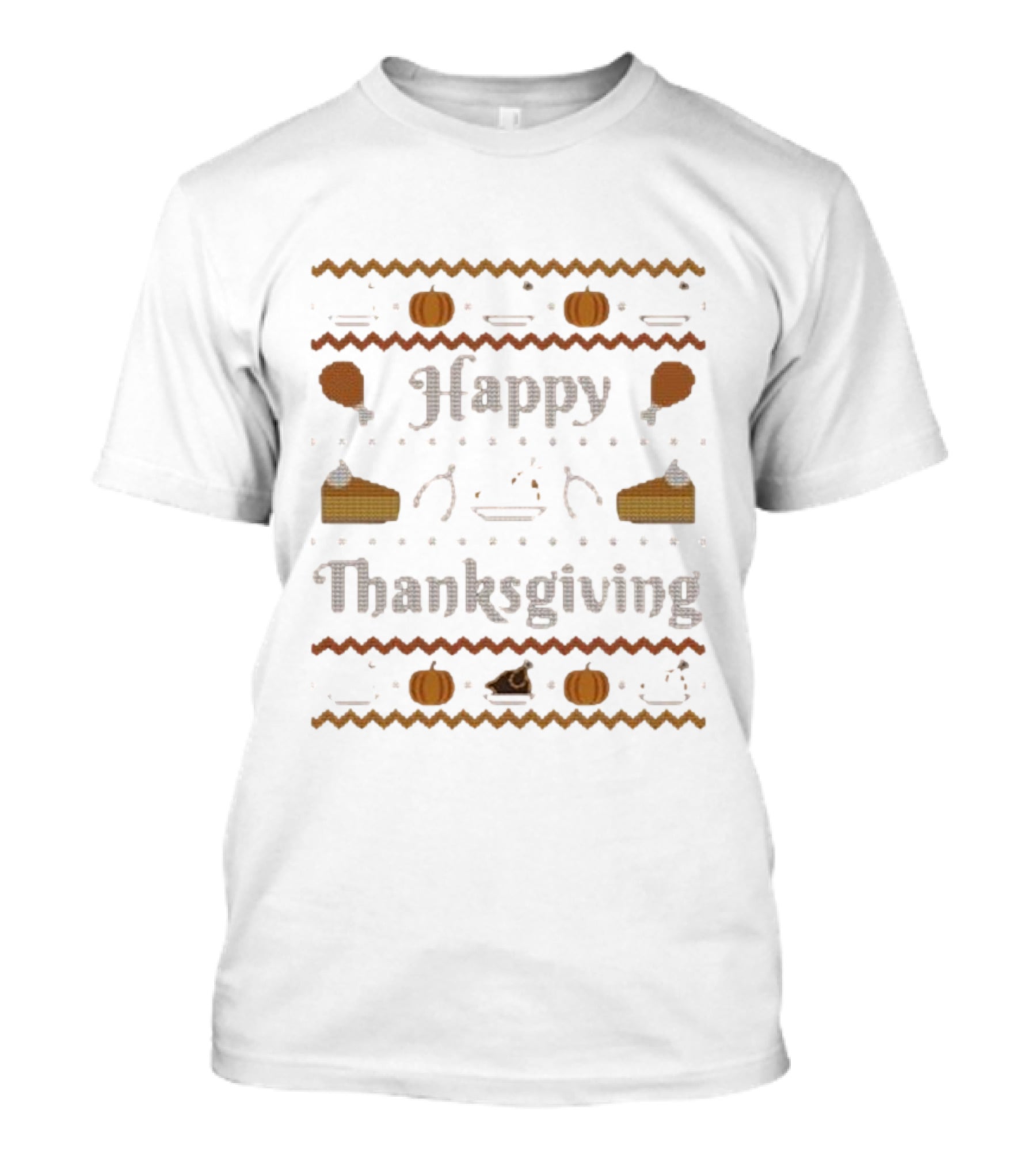 Happy Thanksgiving Pumpkin Pie Turkey Cross-Stitch T-Shirt