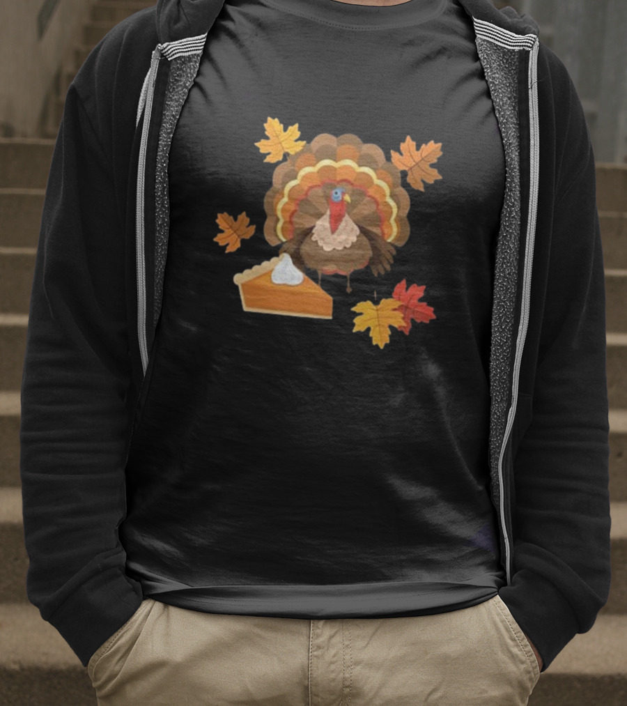 Turkey And Pie With Autumn Leaves T-Shirt