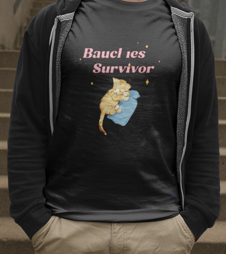 Bauchies Survivor Cat Kitten Holding Blue Blanket T-Shirt