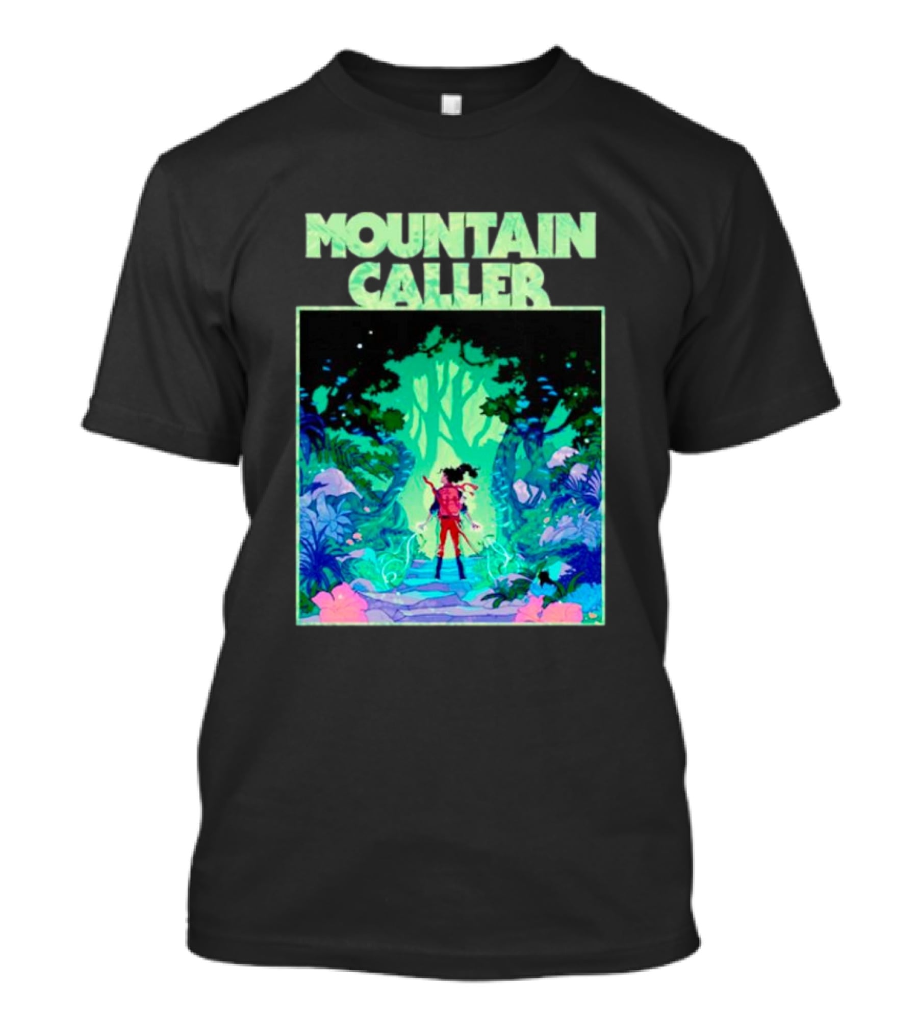 Mountain Caller Green Leaves Enchanted Forest Explorer T-Shirt