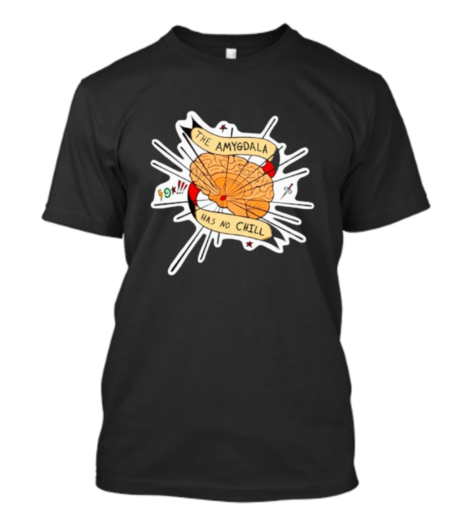 The Amygdala Has No Chill Cartoon Brain With Comic Symbols T-Shirt