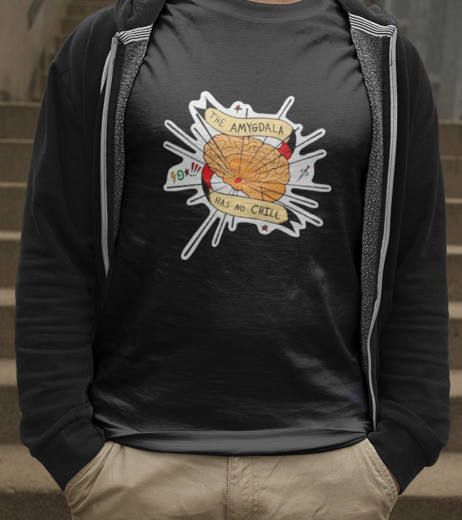 The Amygdala Has No Chill Cartoon Brain With Comic Symbols T-Shirt