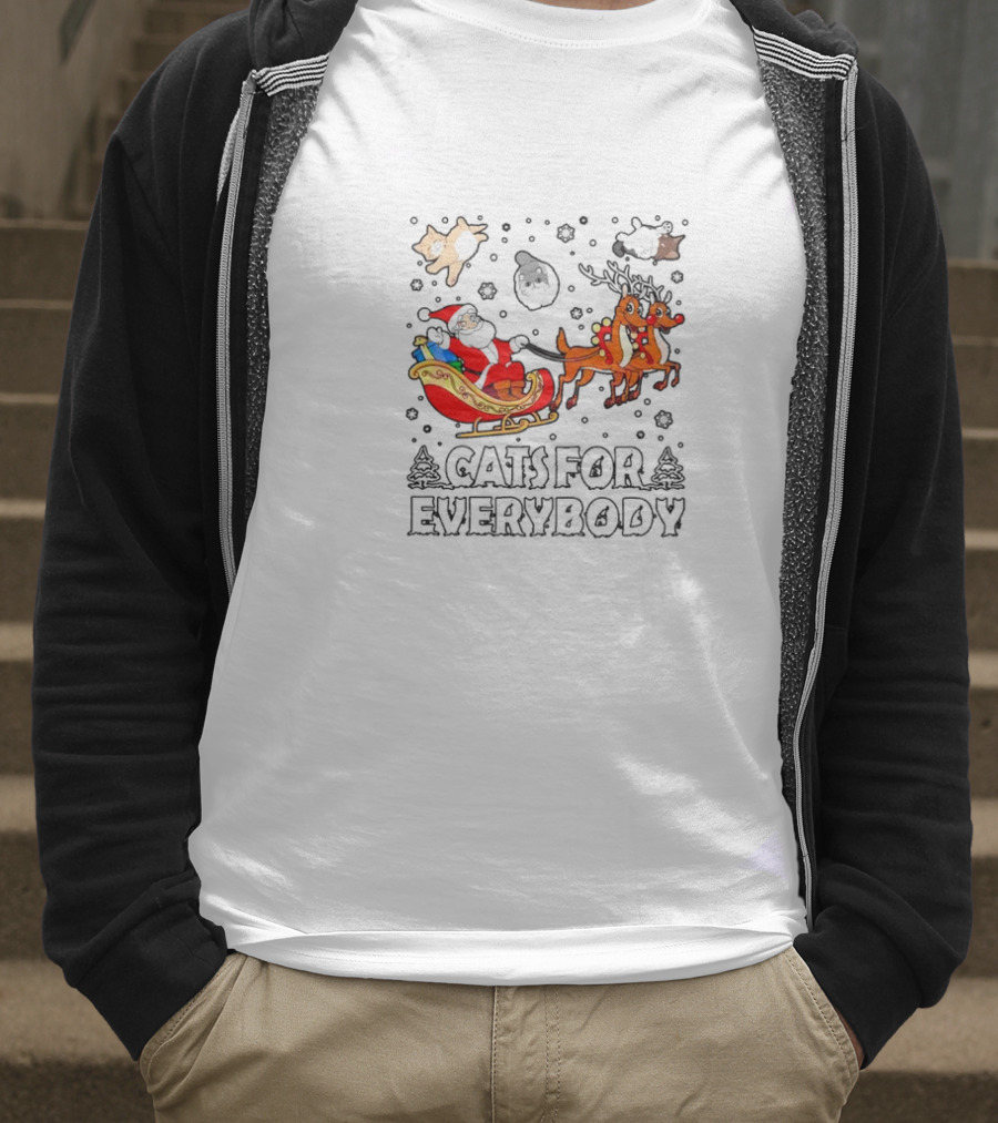 Cats For Everybody Santa Sleigh Christmas Reindeer T-Shirt