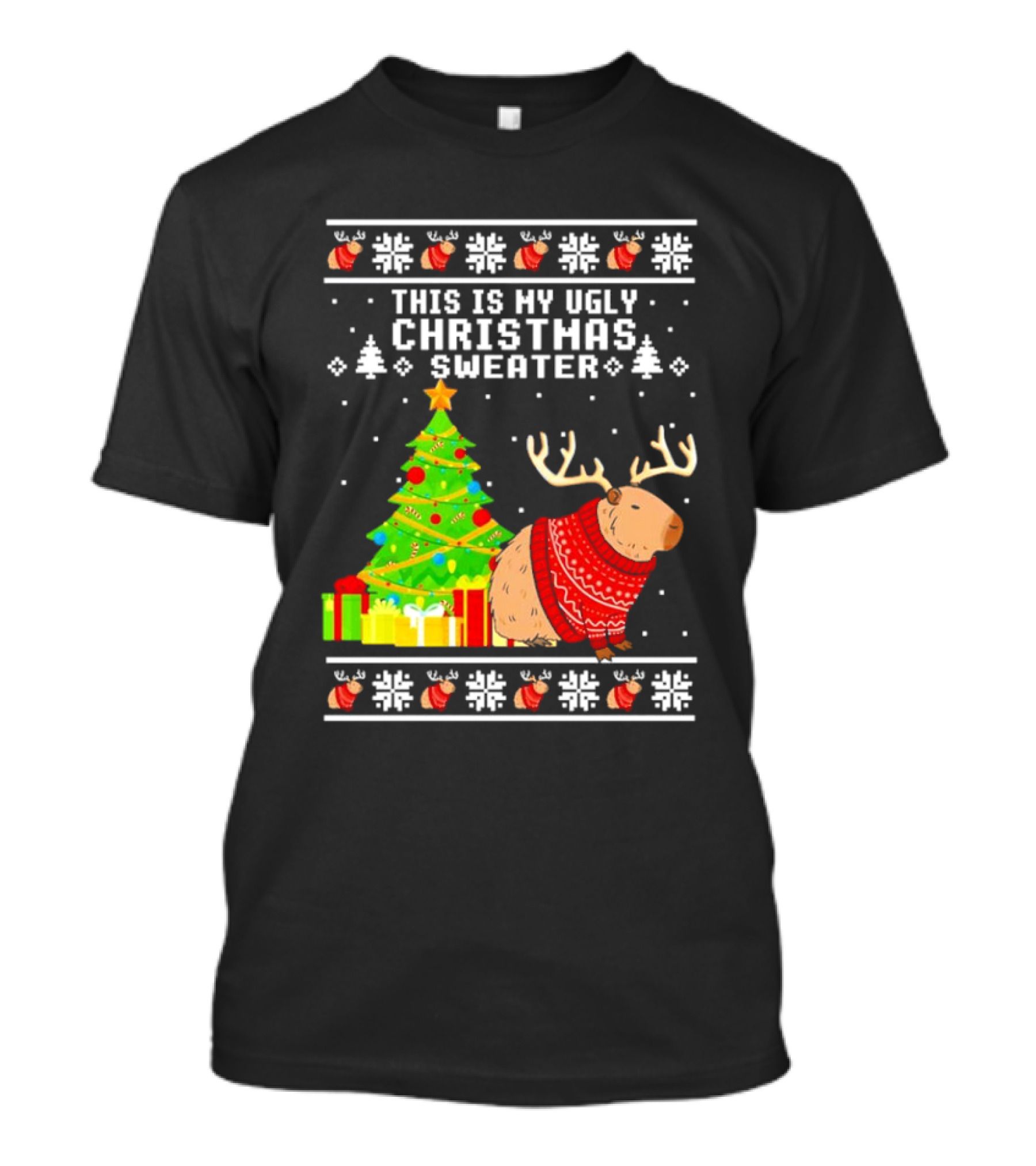 This Is My Ugly Christmas Sweater Capybara Reindeer T-Shirt