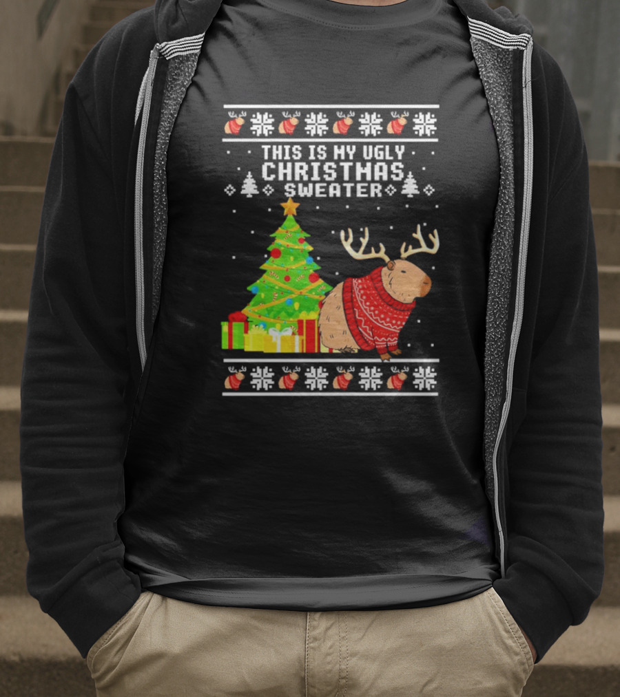 This Is My Ugly Christmas Sweater Capybara Reindeer T-Shirt