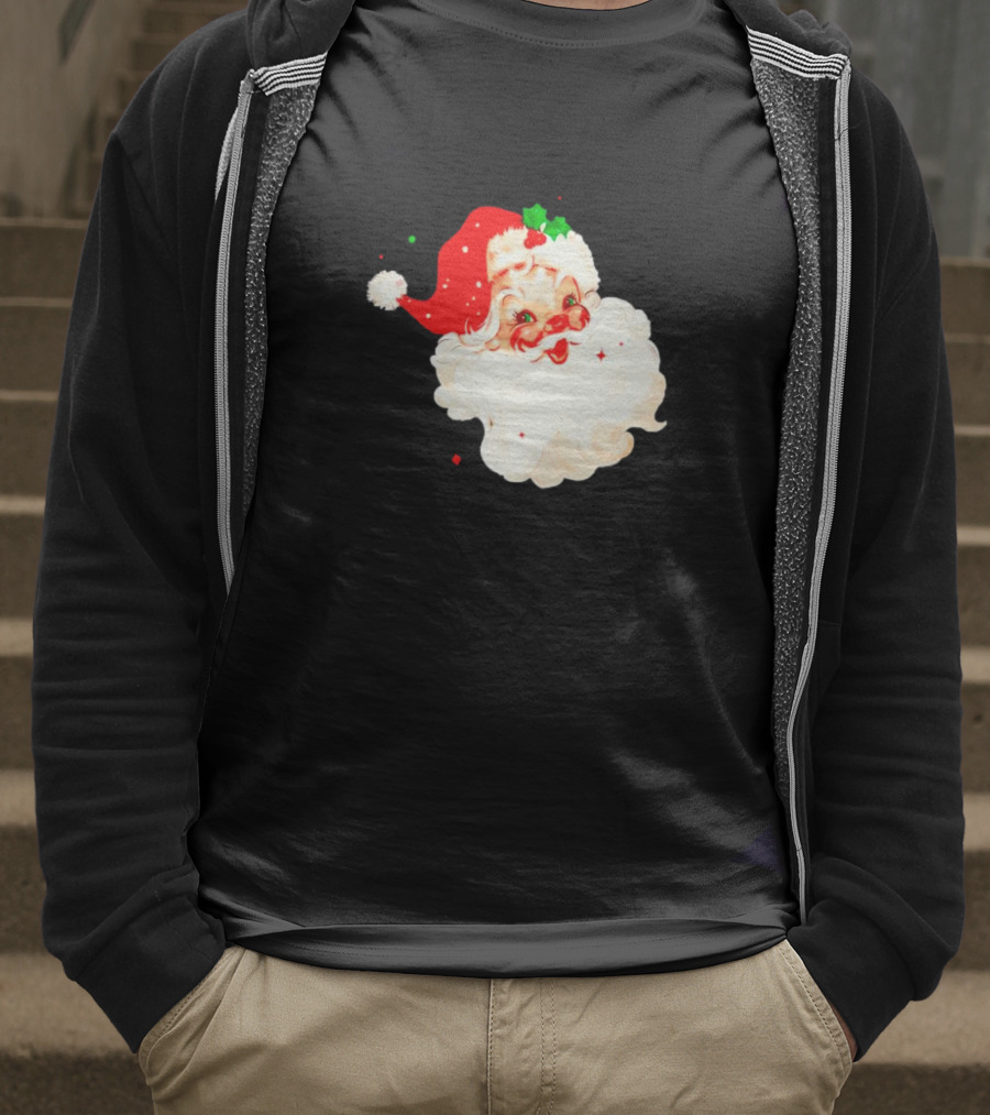 Santa Christmas Vintage Retro Style Holly Berries T-Shirt
