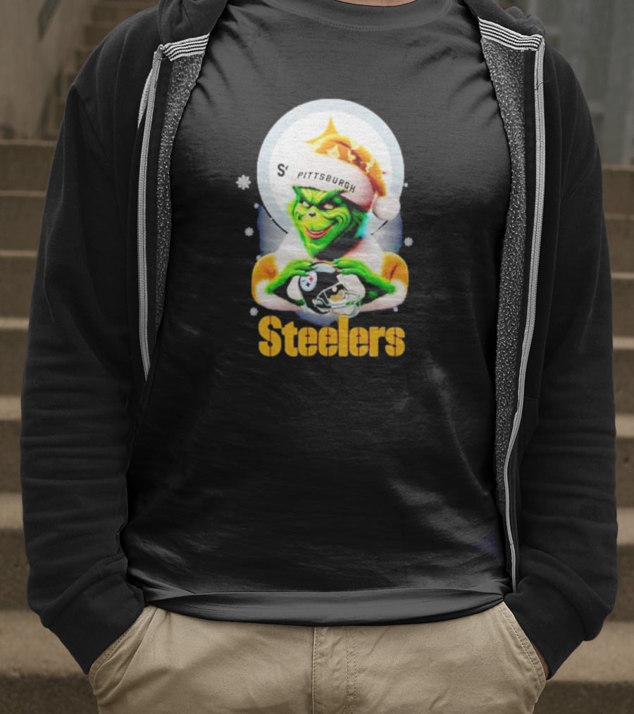 The Grinch Santa Steelers Christmas Pittsburgh Football Fan T-Shirt