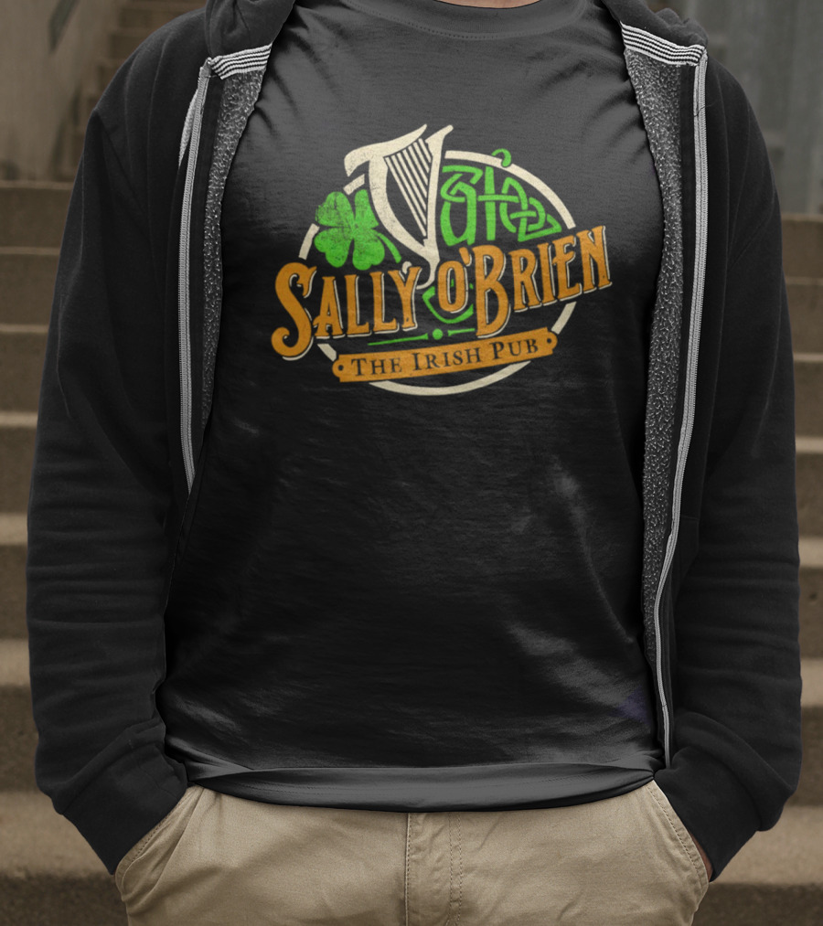 Sally O'Brien Irish Pub Clover Celtic Harp Versengold T-Shirt