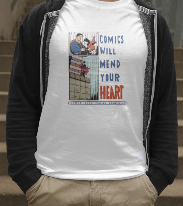Comics Will Mend Your Heart Comic Book Couples Counseling Iconic Characters Embrace T-Shirt